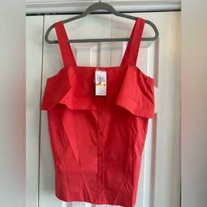 Michael Kors Sangria sleeveless, front button,ruffle, wide strap women’s top M